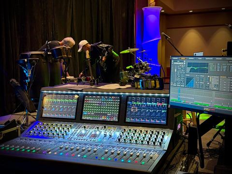 Front-of-house console with the stage in the background